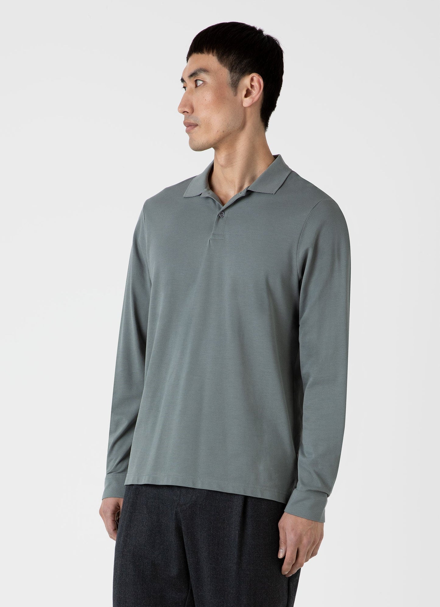 Mens Long Sleeve Pique Polo Shirt In Smoke Green Mpol1065 Gnhp
