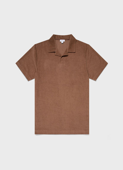 Mens Towelling Polo Shirt In Dark Sand Mpol1574 Brey