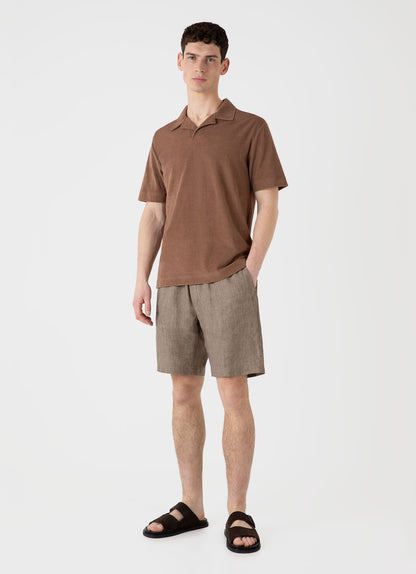 Mens Towelling Polo Shirt In Dark Sand Mpol1574 Brey