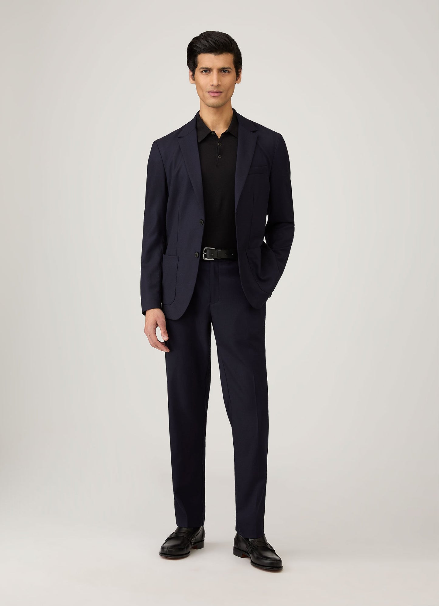 Mens Sea Island Cotton Knit Long Sleeve Polo In Black