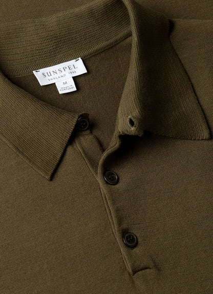 Mens Sea Island Cotton Knit Polo Shirt In Deep Olive Mpol8090 Gniz