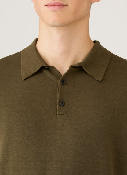 Mens Sea Island Cotton Knit Polo Shirt In Deep Olive Mpol8090 Gniz