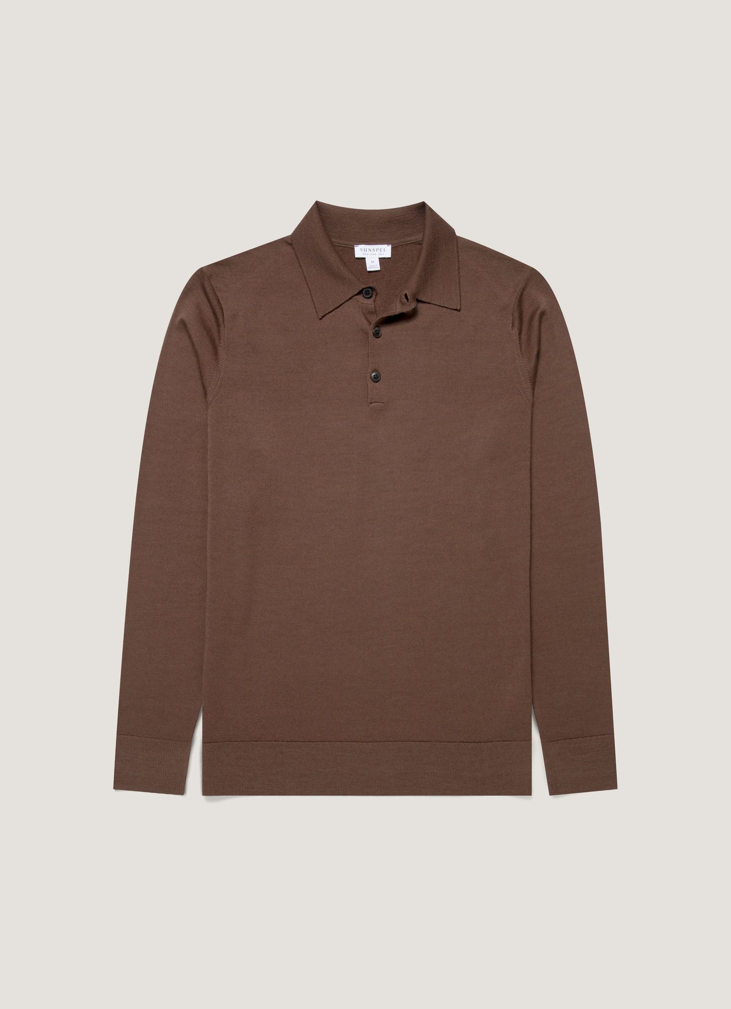 Men's Extra-Fine Merino Knitted Polo Shirt in Bark