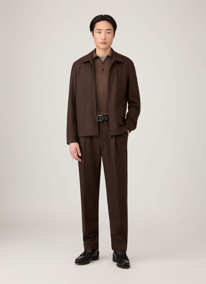 Men's Extra-Fine Merino Knitted Polo Shirt in Bark