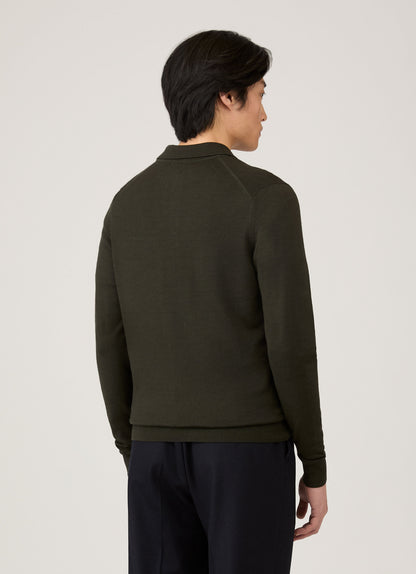 Mens Extra Fine Merino Polo Shirt In Dark Green Mpol8092 Gnin