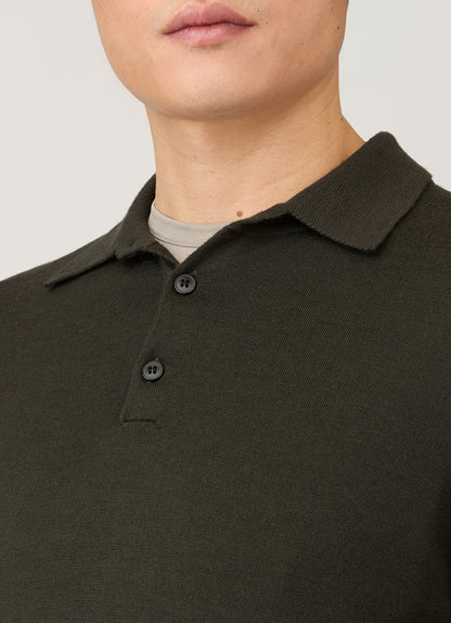 Mens Extra Fine Merino Polo Shirt In Dark Green Mpol8092 Gnin