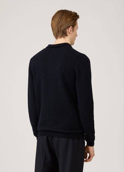 Mens Lambswool Polo Shirt In Dark Navy Mouline Mpol8188 Bufa