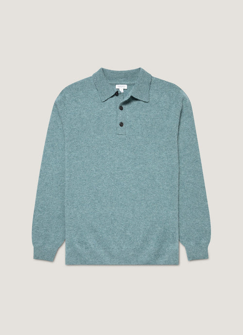 Mens Lambswool Polo Shirt In Steel Green Mpol8188 Gniu