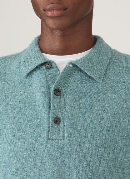 Mens Lambswool Polo Shirt In Steel Green Mpol8188 Gniu