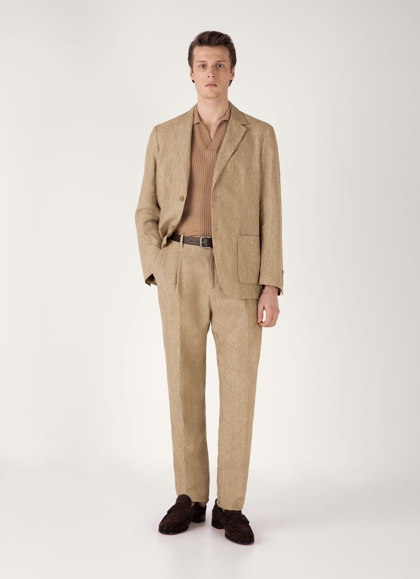 Mens Fine Rib Silk Cotton Polo Shirt In Dune Mpol8241 Brfz