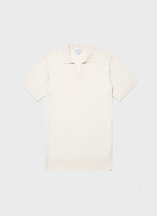 Mens Fine Rib Silk Cotton Polo Shirt In Ecru Mpol8241 Whcr