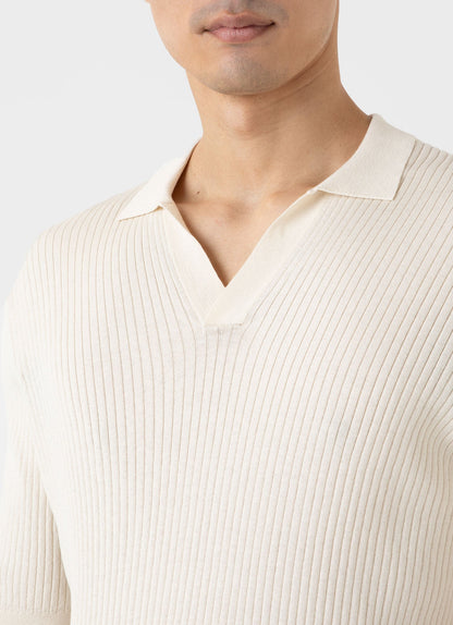 Mens Fine Rib Silk Cotton Polo Shirt In Ecru Mpol8241 Whcr