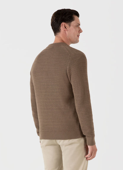 Mens Long Sleeve Textured Cotton Polo Shirt In Dark Stone Mpol8277 Whdc