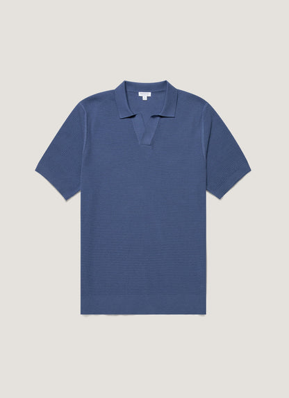 Mens Compact Mesh Knit Polo Shirt In Soft Denim Mpol8280 Buwc