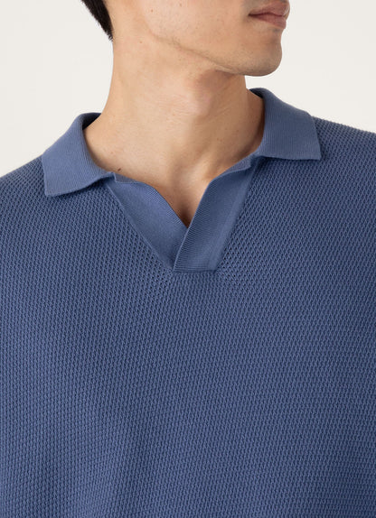 Mens Compact Mesh Knit Polo Shirt In Soft Denim Mpol8280 Buwc