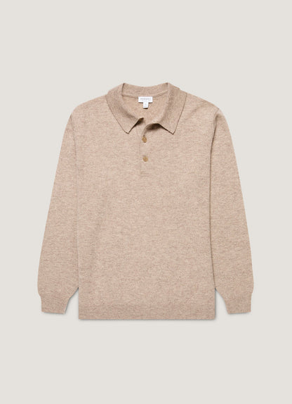 Mens Cashmere Polo Shirt In Oatmeal Melange Mpol8293 Whao
