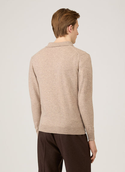 Mens Cashmere Polo Shirt In Oatmeal Melange Mpol8293 Whao