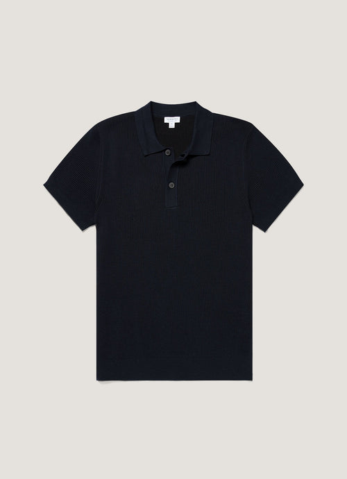 Mens Two Colour Rib Polo Shirt In Navy Mpol8317 Buaa