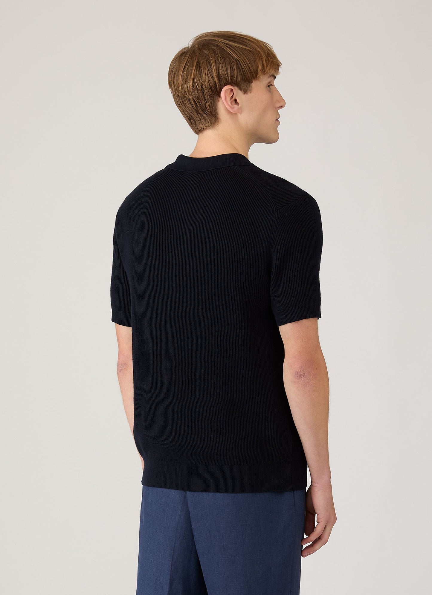 Mens Two Colour Rib Polo Shirt In Navy Mpol8317 Buaa