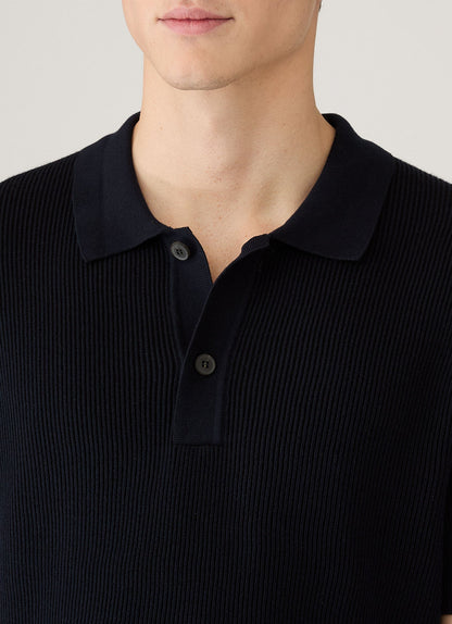 Mens Two Colour Rib Polo Shirt In Navy Mpol8317 Buaa