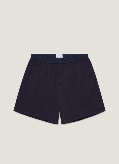 Mens Superfine Cotton One Button Boxer Shorts In Navy Mshr4413 Buaa