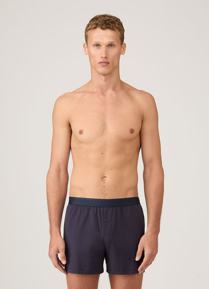 Mens Superfine Cotton One Button Boxer Shorts In Navy Mshr4413 Buaa