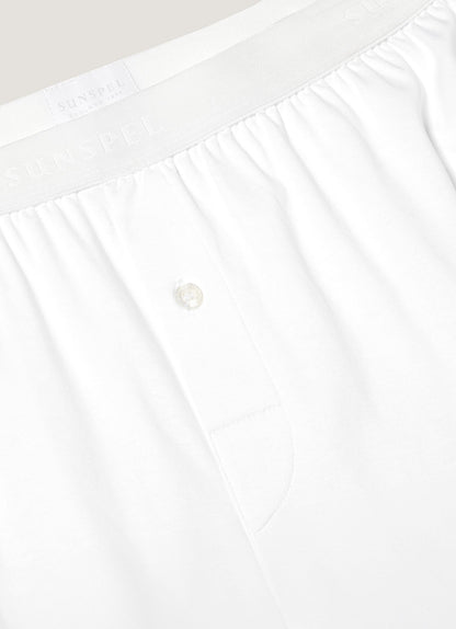 Men's Sea Island Cotton One-Button Boxer Short in White
