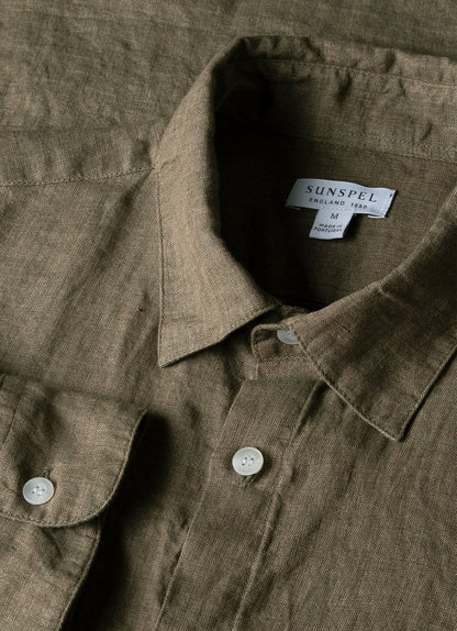Mens Linen Shirt In Khaki Msht2061 Gnid