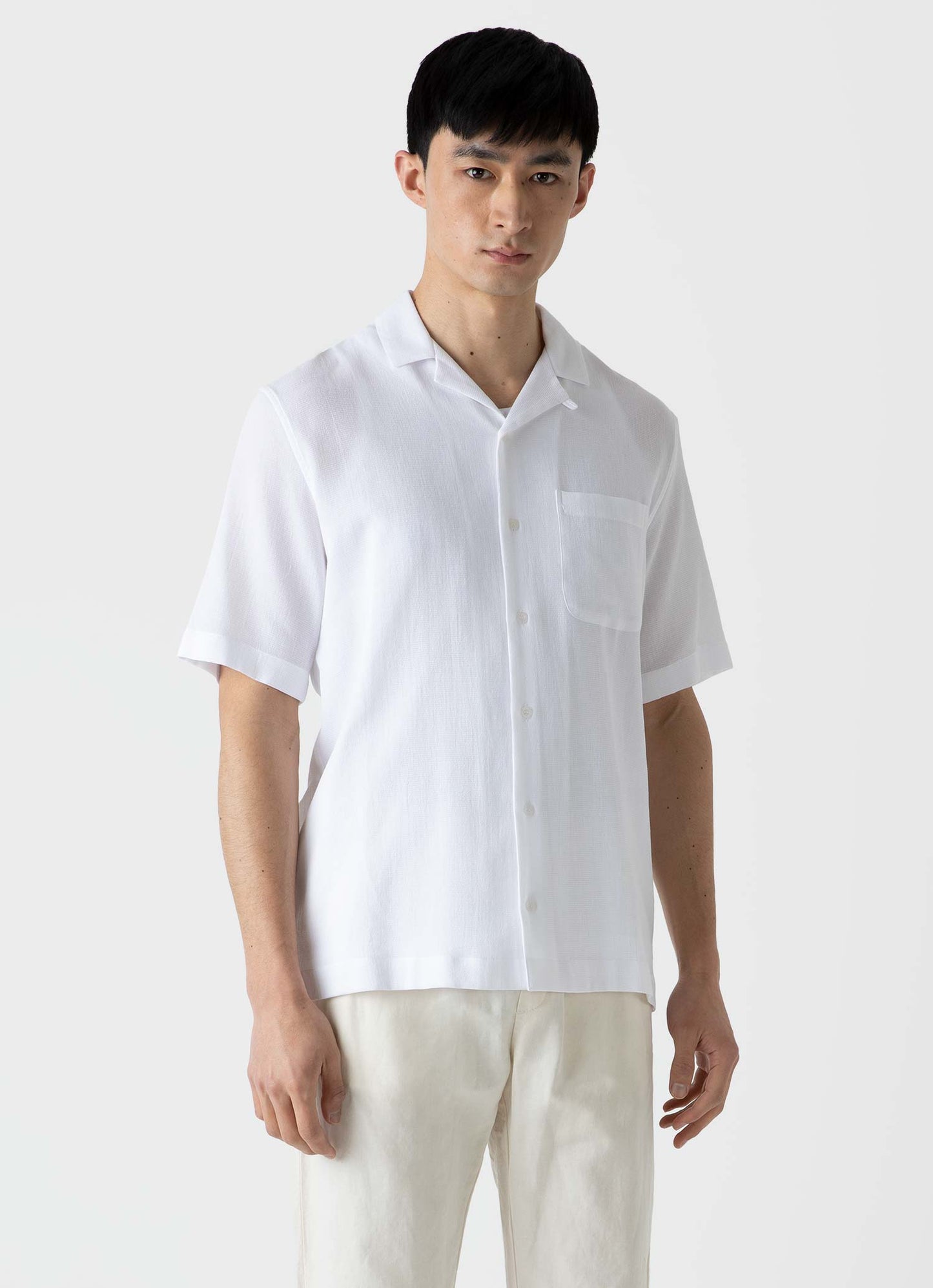 Mens Waffle Camp Collar Shirt In White Msht2064 Whaa