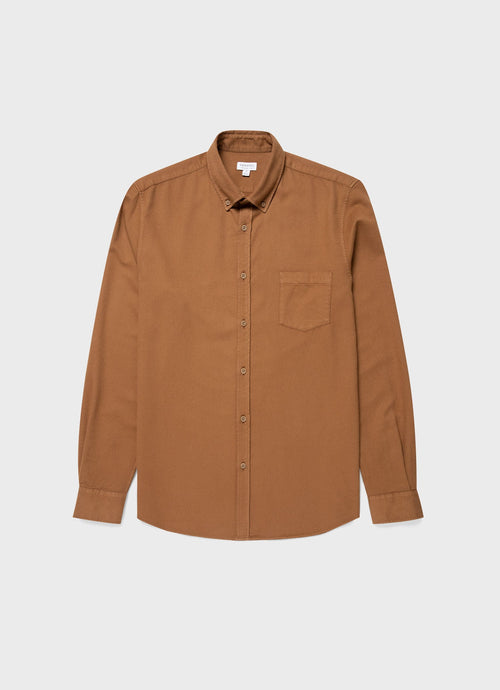 Mens Brushed Cotton Flannel Shirt In Dark Camel Msht2074 Bres