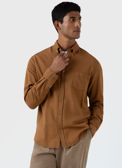 Mens Brushed Cotton Flannel Shirt In Dark Camel Msht2074 Bres