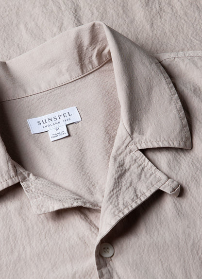 Mens Seersucker Camp Collar Shirt In Light Sand Msht2091 Brdv