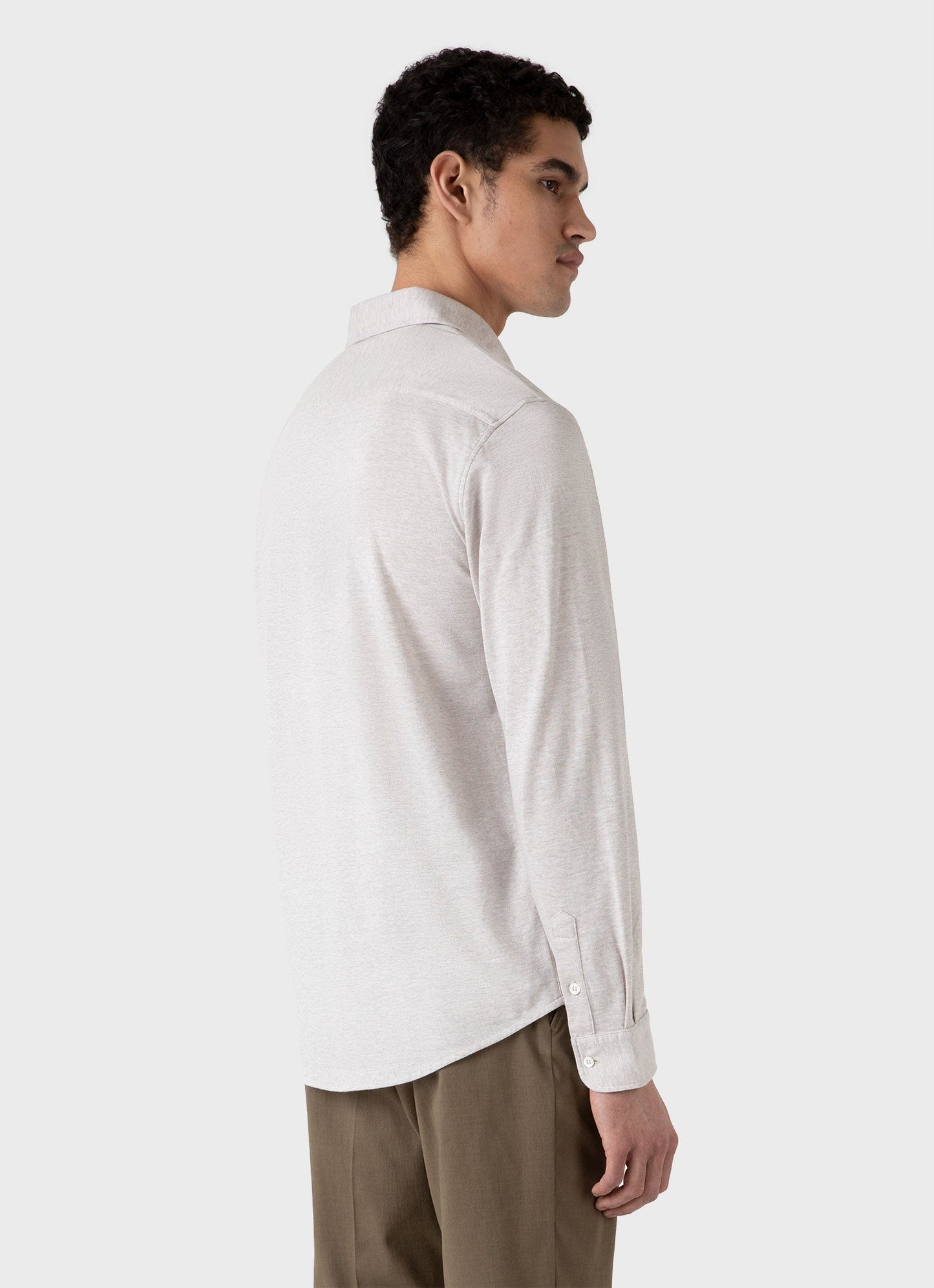Mens Cotton Cashmere Pique Shirt In Putty Melange Msht2097 Whhs