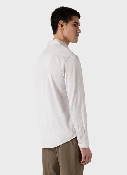Mens Cotton Cashmere Pique Shirt In Putty Melange Msht2097 Whhs