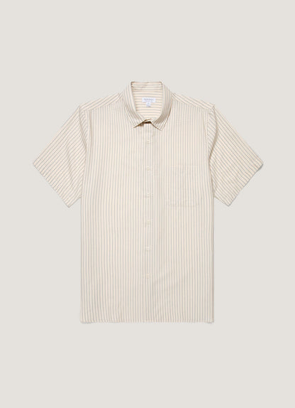 Mens Short Sleeve Vintage Stripe Shirt In Vintage Blue Ecru Msht2111 Stni