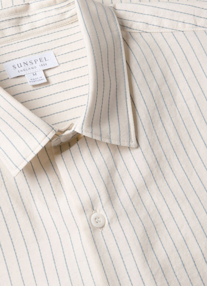 Mens Short Sleeve Vintage Stripe Shirt In Vintage Blue Ecru Msht2111 Stni