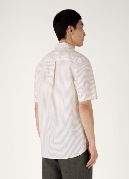 Mens Short Sleeve Vintage Stripe Shirt In Vintage Blue Ecru Msht2111 Stni