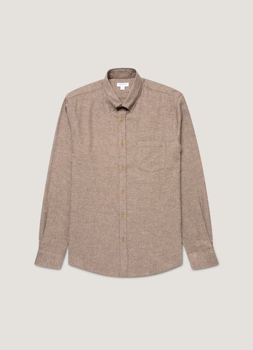 Mens Brushed Cotton Shirt In Light Brown Melange Msht2135 Brgn