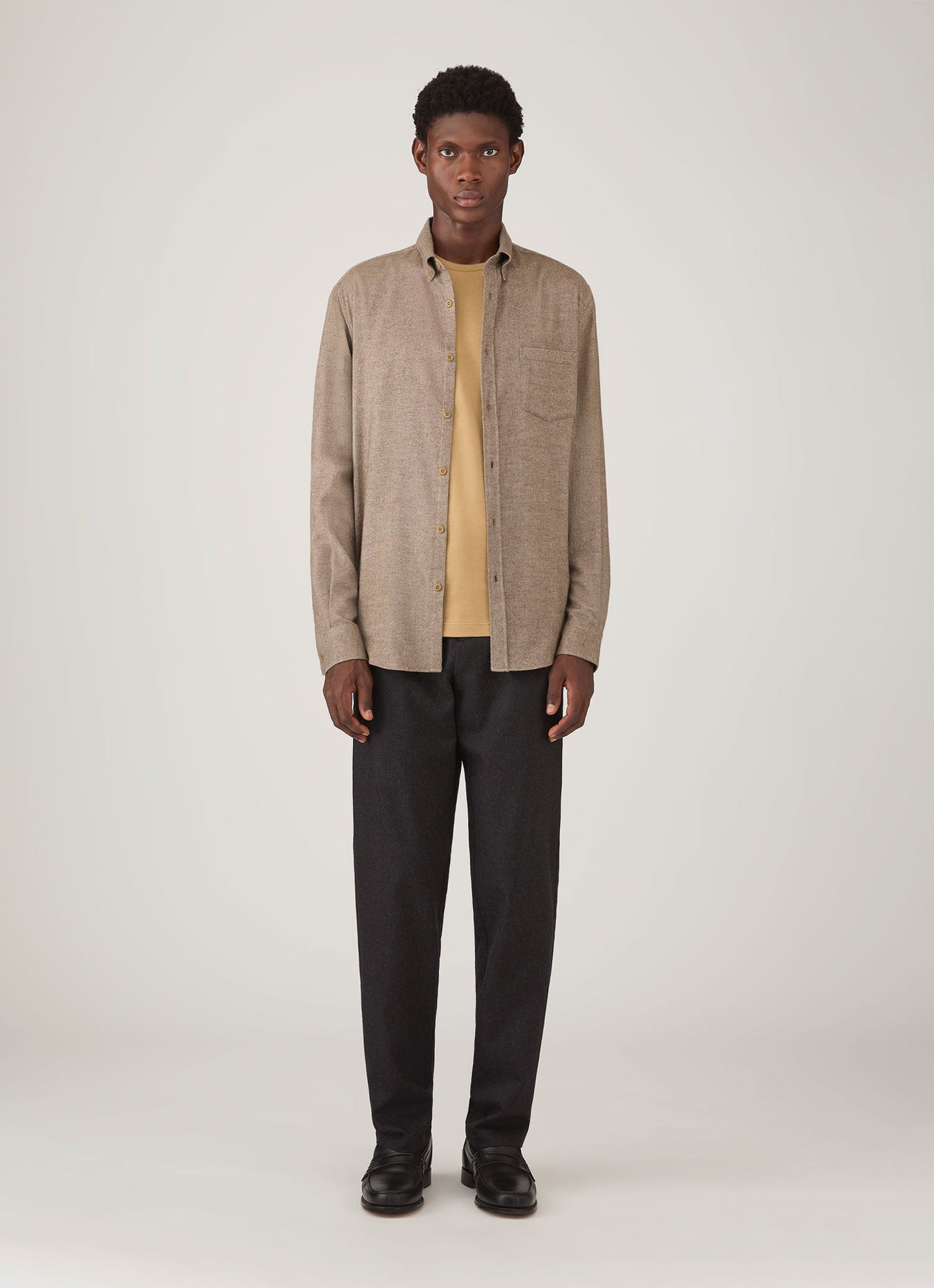 Mens Brushed Cotton Shirt In Light Brown Melange Msht2135 Brgn