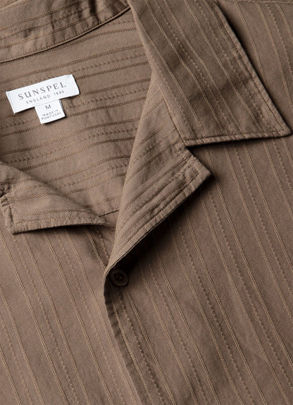 Mens Textured Stripe Camp Collar Shirt In Dark Cedar Msht2151 Brgr
