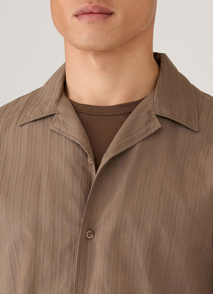 Mens Textured Stripe Camp Collar Shirt In Dark Cedar Msht2151 Brgr