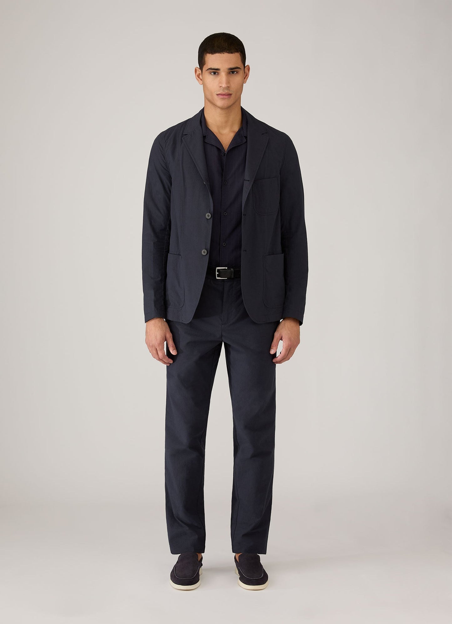 Mens Textured Stripe Camp Collar Shirt In Navy Msht2151 Buaa