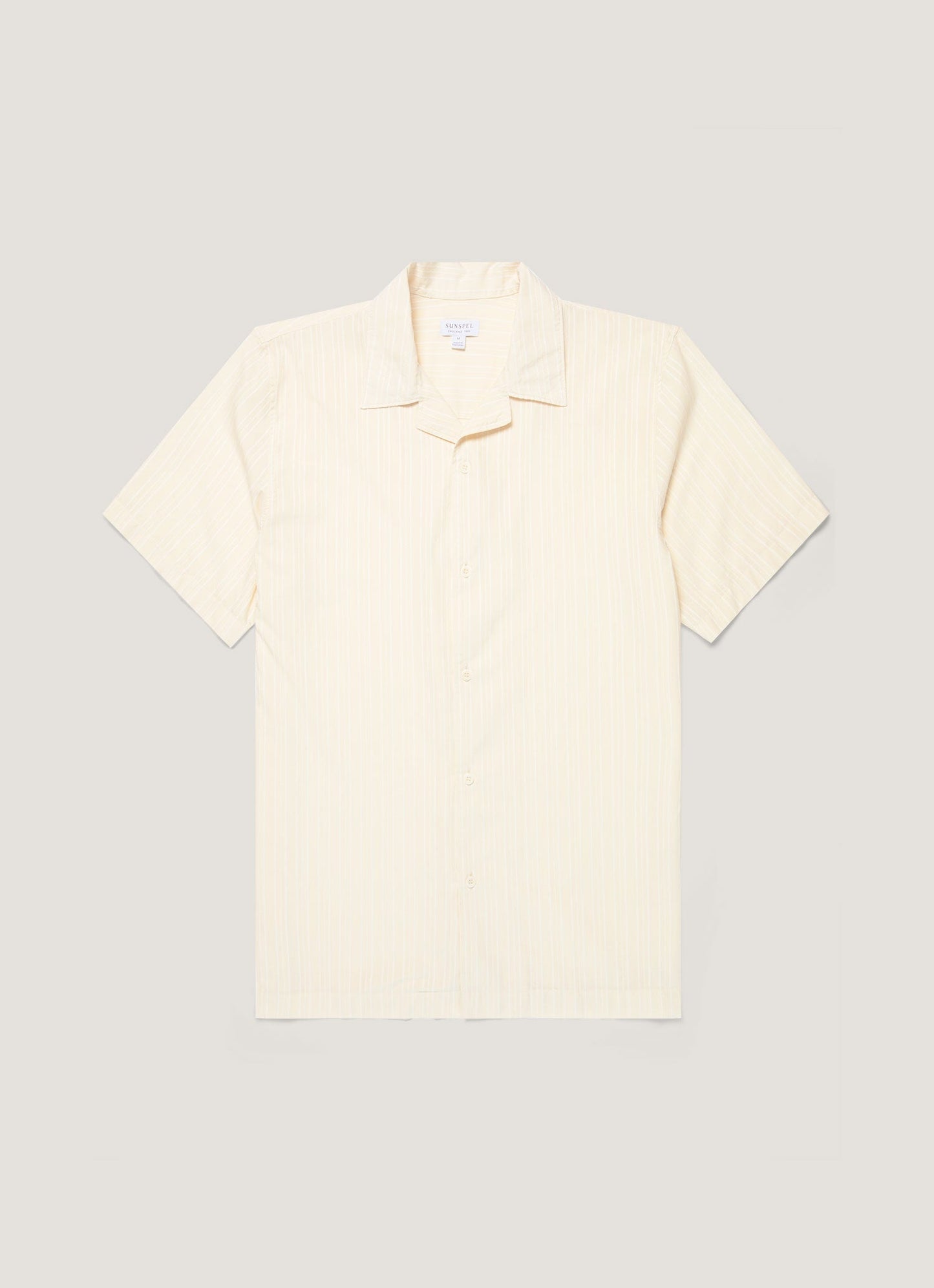 Mens Textured Stripe Camp Collar Shirt In Ecru Msht2151 Whcr