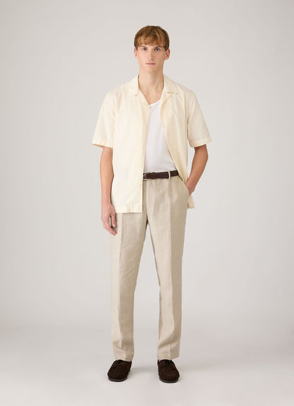 Mens Textured Stripe Camp Collar Shirt In Ecru Msht2151 Whcr