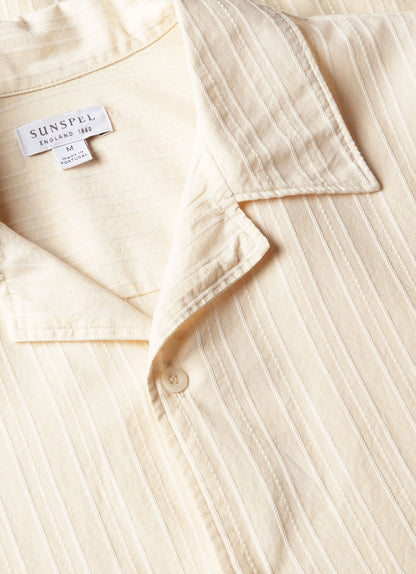 Mens Textured Stripe Camp Collar Shirt In Ecru Msht2151 Whcr