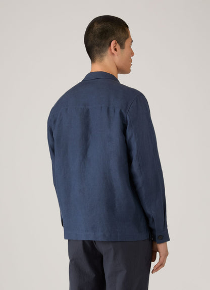 Mens Linen Overshirt In Light Navy Msht2152 Buaf