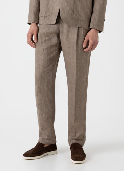 Mens Pleated Linen Trouser In Dark Sand Mtrs3049 Brey
