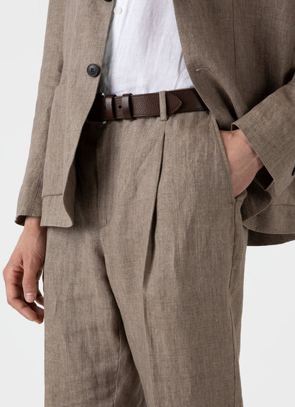 Mens Pleated Linen Trouser In Dark Sand Mtrs3049 Brey