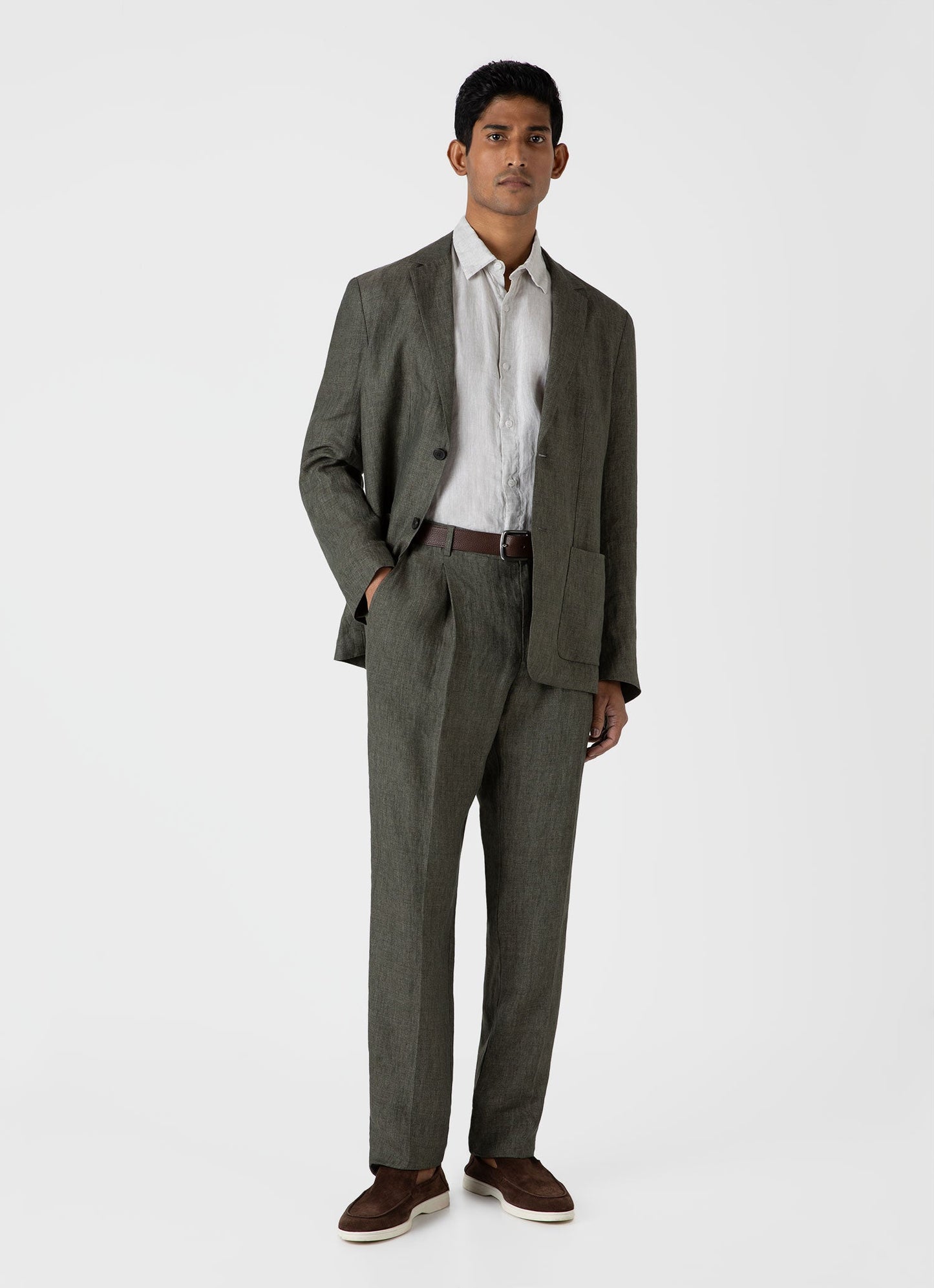 Mens Pleated Linen Trouser In Light Khaki Mtrs3049 Gnht