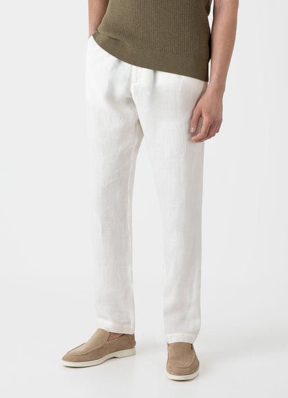 Mens Linen Drawstring Trouser In White Mtrs3092 Whaa